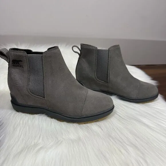 NEW Sorel Women's Size 7 Gray‎ Suede Evie Hidden Wedge Chelsea Bootie Boots