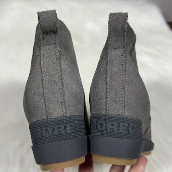 NEW Sorel Women's Size 7 Gray‎ Suede Evie Hidden Wedge Chelsea Bootie Boots