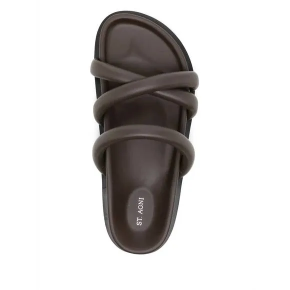 NEW ST. AGNI women's soft cross strap slide in chocolate