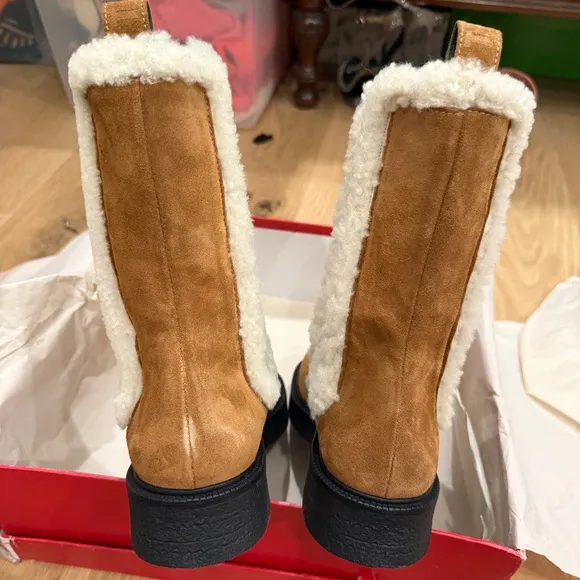 NEW STAUD Palamino Shearling-Trimmed Suede Chelsea Boots SIZE 8
