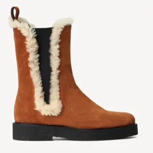 NEW STAUD Palamino Shearling-Trimmed Suede Chelsea Boots SIZE 8