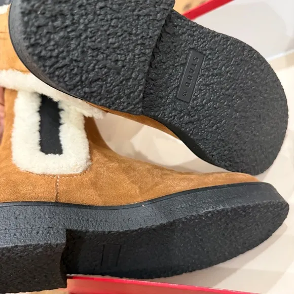 NEW STAUD Palamino Shearling-Trimmed Suede Chelsea Boots SIZE 8