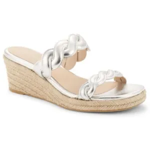 NEW Stuart Weitzman Twist Espadrille Wedge Sandal - Silver 9.5 EU 40