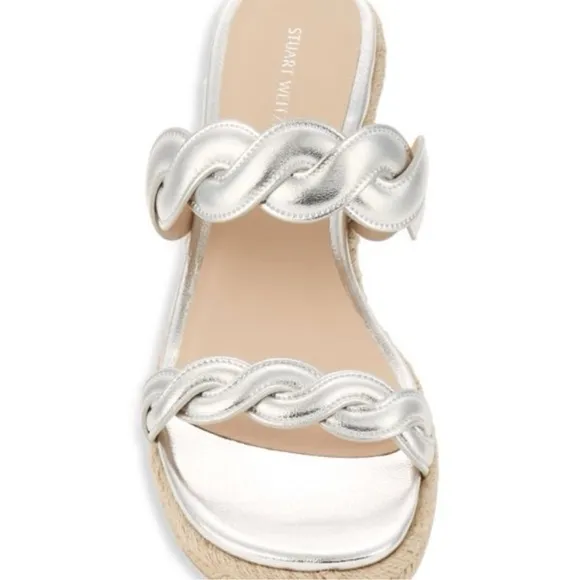 NEW Stuart Weitzman Twist Espadrille Wedge Sandal - Silver 9.5 EU 40