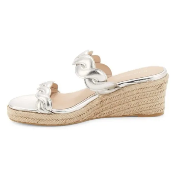 NEW Stuart Weitzman Twist Espadrille Wedge Sandal - Silver 9.5 EU 40