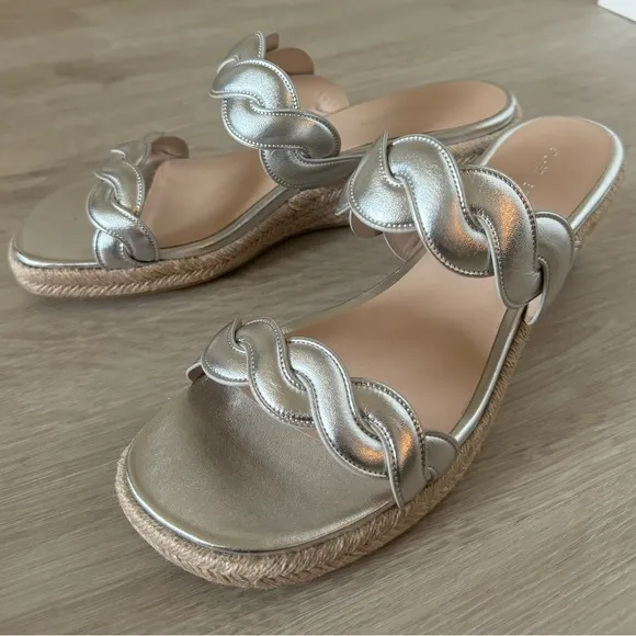 NEW Stuart Weitzman Twist Espadrille Wedge Sandal - Silver 9.5 EU 40