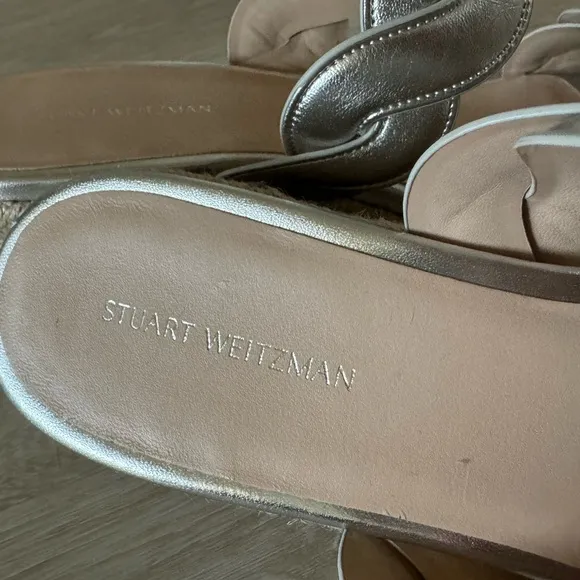 NEW Stuart Weitzman Twist Espadrille Wedge Sandal - Silver 9.5 EU 40