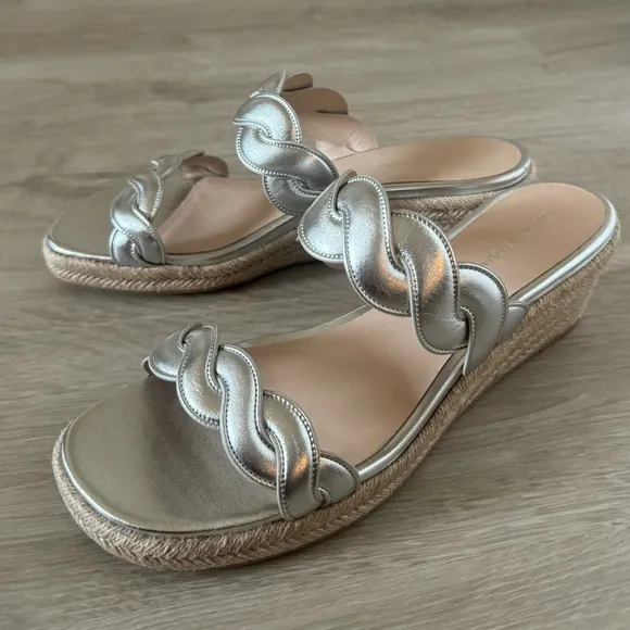 NEW Stuart Weitzman Twist Espadrille Wedge Sandal - Silver 9.5 EU 40