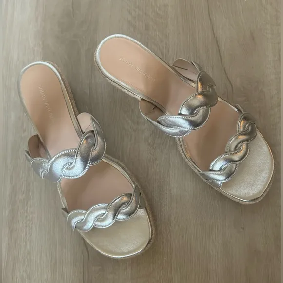 NEW Stuart Weitzman Twist Espadrille Wedge Sandal - Silver 9.5 EU 40
