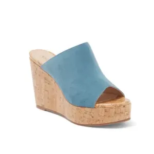 NEW Stuart Weizmann Margarite Wedge Slide Sandal. Cerulean / Light Blue. 8.5.