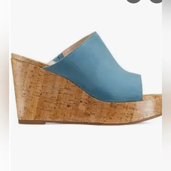 NEW Stuart Weizmann Margarite Wedge Slide Sandal. Cerulean / Light Blue. 8.5.