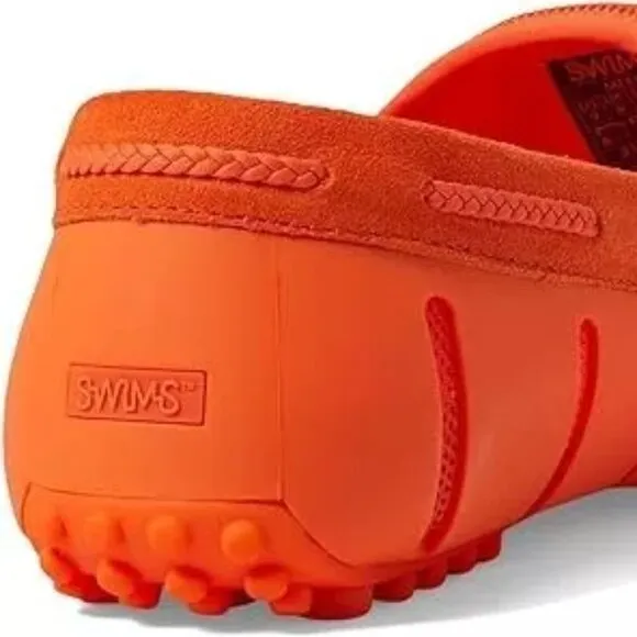 New Swims Men 15 Braided Lace Lux Orange Driver Loafers Shoes Breathable Mesh