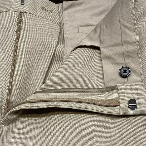 NEW THEORY Mens Suit Pant Tan Beige Size 40 Jake Slim Fit Wool Blend Melange