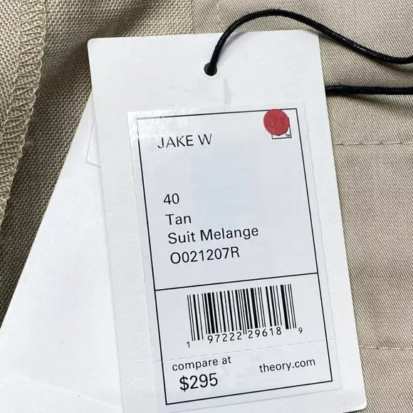 NEW THEORY Mens Suit Pant Tan Beige Size 40 Jake Slim Fit Wool Blend Melange