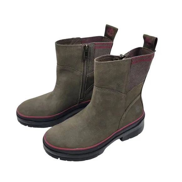 NEW Timberland Malynn waterproof Side zip leather boots olive size 5.5