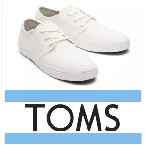 New Toms Carlo Men's Sz 10.5 White Canvas Low Top Classic Sneakers Lace Up NWOB