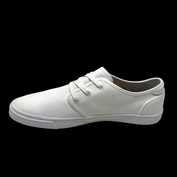 New Toms Carlo Men's Sz 10.5 White Canvas Low Top Classic Sneakers Lace Up NWOB
