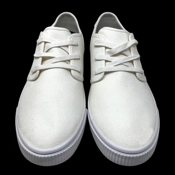 New Toms Carlo Men's Sz 10.5 White Canvas Low Top Classic Sneakers Lace Up NWOB
