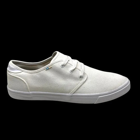 New Toms Carlo Men's Sz 10.5 White Canvas Low Top Classic Sneakers Lace Up NWOB