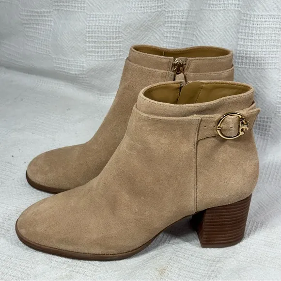 NEW Tory Burch Sofia Suede Bootie: Size 6.5M: Perfect Sand Pull on zip side