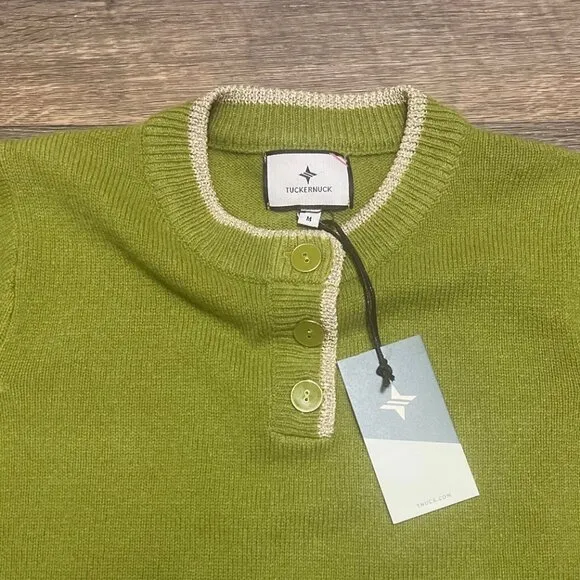 NEW Tuckernuck Olive Green Robbie Short Sleeve Sweater Wool Size Medium NWT