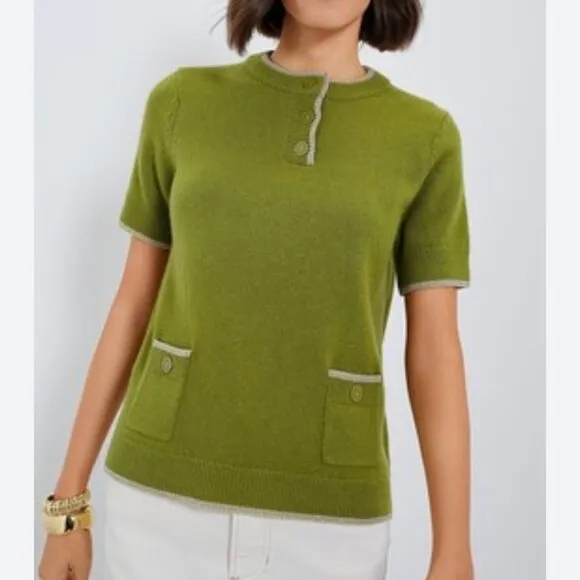 NEW Tuckernuck Olive Green Robbie Short Sleeve Sweater Wool Size Medium NWT