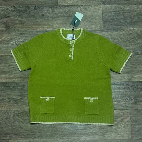 NEW Tuckernuck Olive Green Robbie Short Sleeve Sweater Wool Size Medium NWT