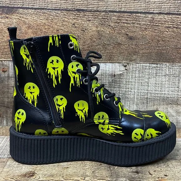 NEW T.U.K Happy Trip Smiley 7 Eye Viva Mondo Combat Boots Limited Edition SZ 10
