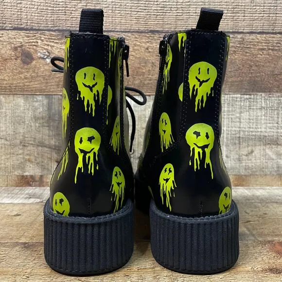 NEW T.U.K Happy Trip Smiley 7 Eye Viva Mondo Combat Boots Limited Edition SZ 10