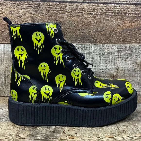 NEW T.U.K Happy Trip Smiley 7 Eye Viva Mondo Combat Boots Limited Edition SZ 10