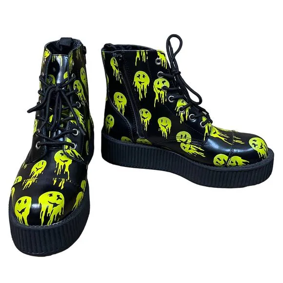 NEW T.U.K Happy Trip Smiley 7 Eye Viva Mondo Combat Boots Limited Edition SZ 10