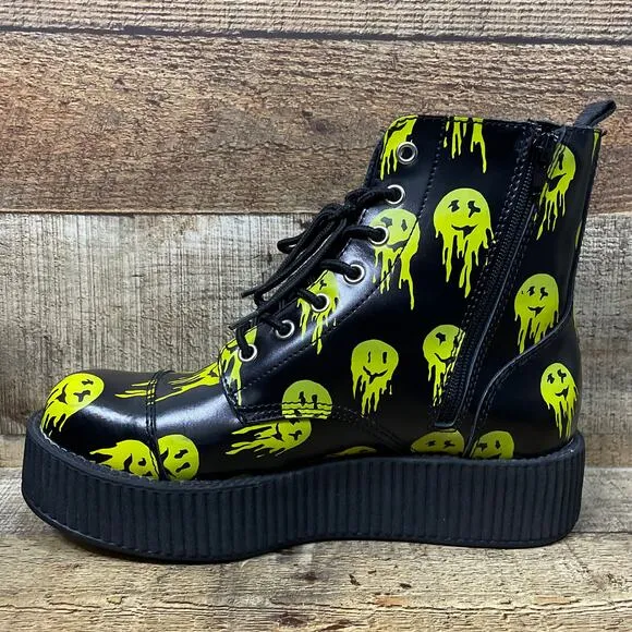 NEW T.U.K Happy Trip Smiley 7 Eye Viva Mondo Combat Boots Limited Edition SZ 10