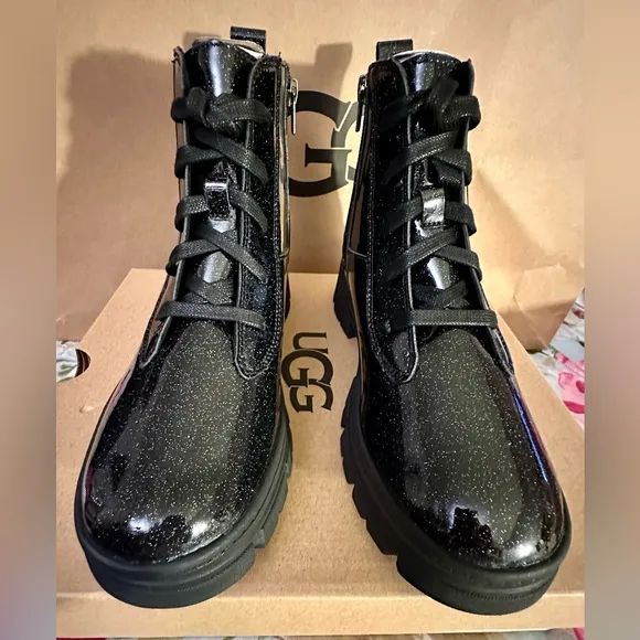 New UGG Girl's Ashton Black Glitter Boots