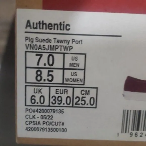 New Vans Authentic Suede Red Waterproof Sneakers