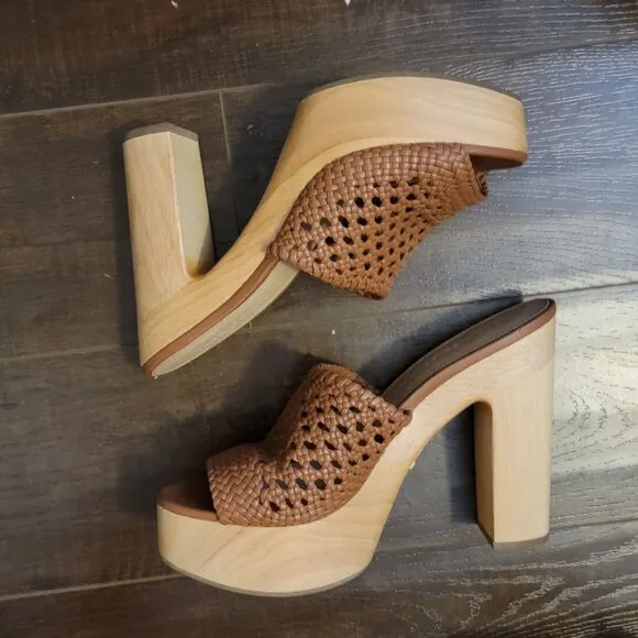 NEW Veronica Beard Guadalupe Clog Sandals Womens 8.5 Brown Contemporary Designer