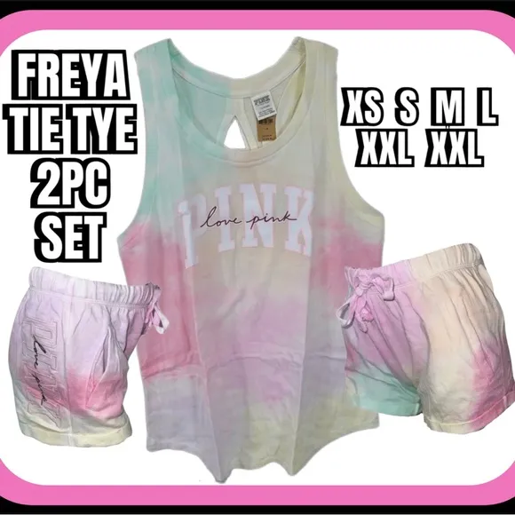 New Victoria’s Secret pink Slit back tank &amp; campus shorts Freya tie dye