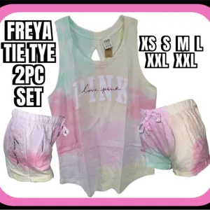New Victoria’s Secret pink Slit back tank &amp; campus shorts Freya tie dye