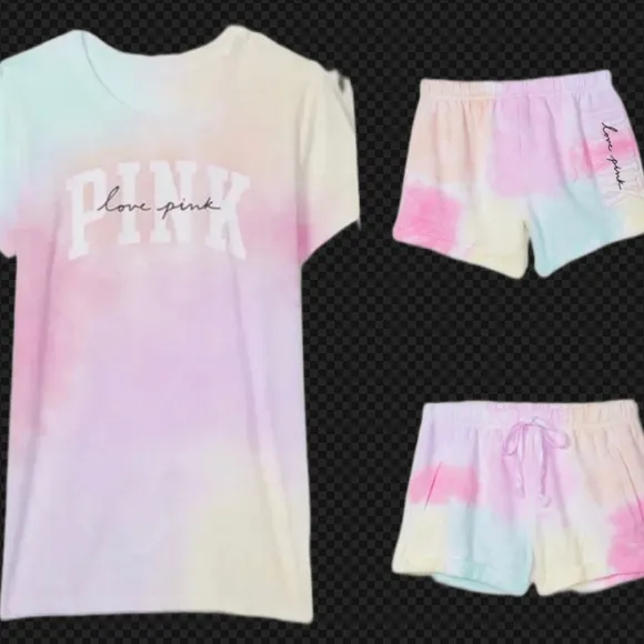 New Victoria’s Secret pink Slit back tank &amp; campus shorts Freya tie dye