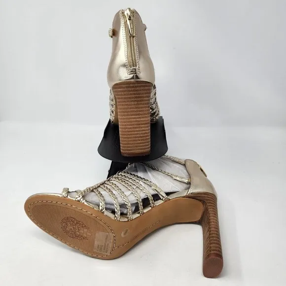 New Vince Camuto Womens Egyptian Gold Leather Heeled Ariah Sandals Size 11