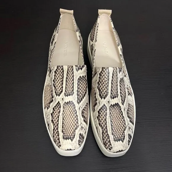 NEW Vince Saxon 2 Mottled Snake Print Leather Slip-On Sneakers Size 8
