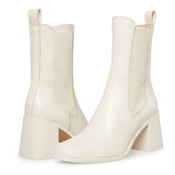 New w/Box Steve Madden Argent Leather Pull-On Chelsea Block Heel Boots Size 11