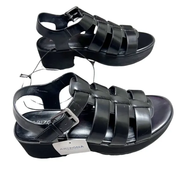 New with Tag Arizona Jeans Co Platform Black Shiny Vintage Chunky Retro Sandals