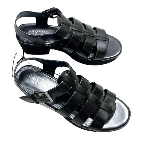 New with Tag Arizona Jeans Co Platform Black Shiny Vintage Chunky Retro Sandals