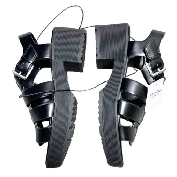 New with Tag Arizona Jeans Co Platform Black Shiny Vintage Chunky Retro Sandals