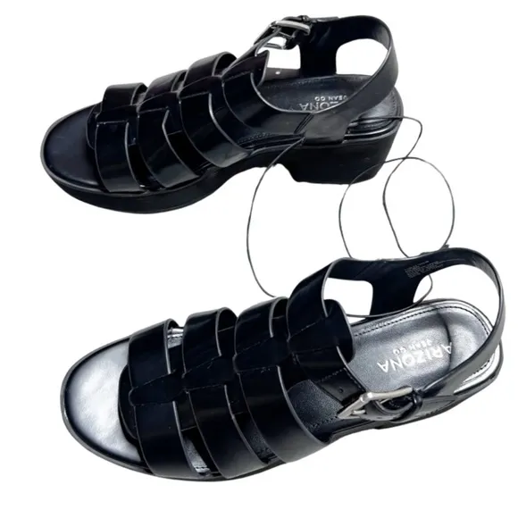New with Tag Arizona Jeans Co Platform Black Shiny Vintage Chunky Retro Sandals