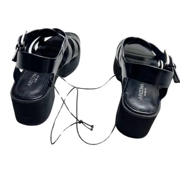 New with Tag Arizona Jeans Co Platform Black Shiny Vintage Chunky Retro Sandals