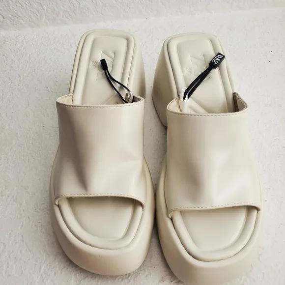 NEW Zara Y2K Chunky Wedge Platform Sandals Cream Size 36 EU/6 US