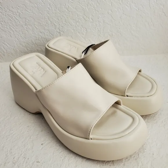 NEW Zara Y2K Chunky Wedge Platform Sandals Cream Size 36 EU/6 US
