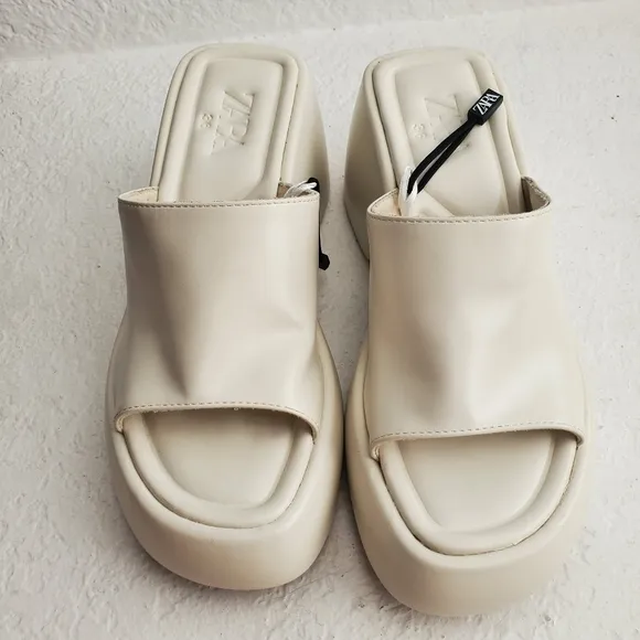 NEW Zara Y2K Chunky Wedge Platform Sandals Cream Size 36 EU/6 US