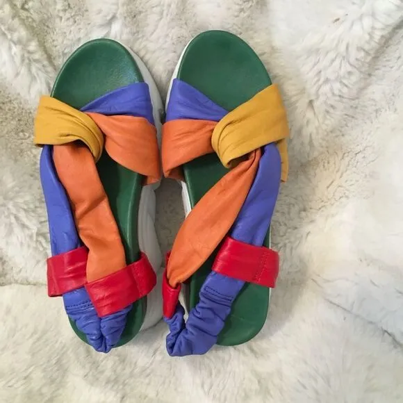 NEW Girotti Multicolor Handcrafted Leather Strappy Chunky Sole Sandals 7.5